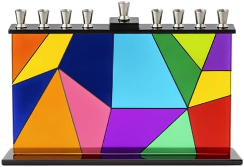 The Dreidel Company Geometric Design Glass Candle Hanukkah Menorah, Handcrafted Design, 11 Inch by TheDreidelCompany