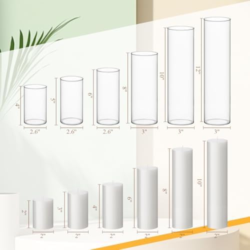Shihanee 6 Glass Cylinder Vase Pillar Candle,White,Set of 6 - Image 3