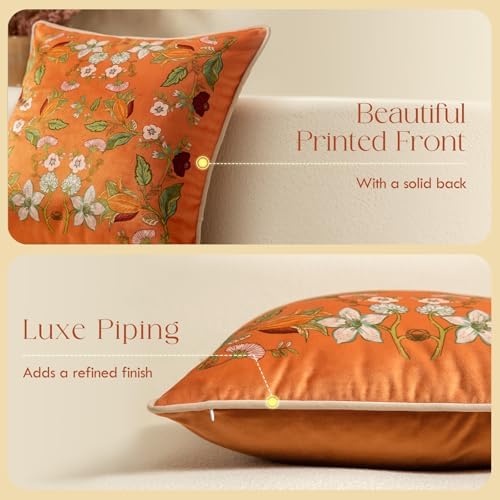 Vintage Burnt Orange Floral Pillow Cover 18x18, Terracotta - Image 4