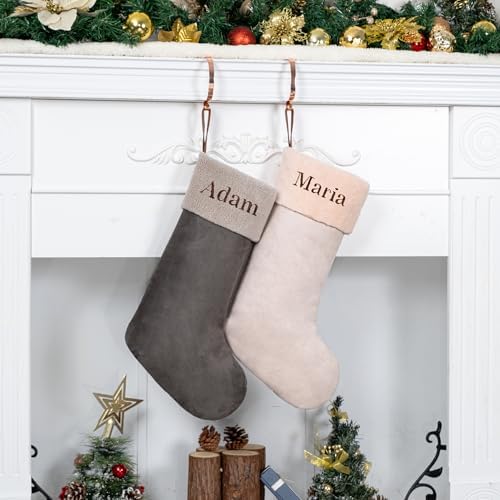 GEX Personalized Christmas Stockings Custom Name 5 Pack Embroidery for Family with Names 20 Inch Large Luxury Xmas Stockings Fluffy Cuff Pleather Decor Ornament Fireplace Decorations (Set of 5) - Image 4