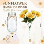 4 Sets Sunflower Mason Jar Centerpiece with LED Lights for Wedding - Image 2