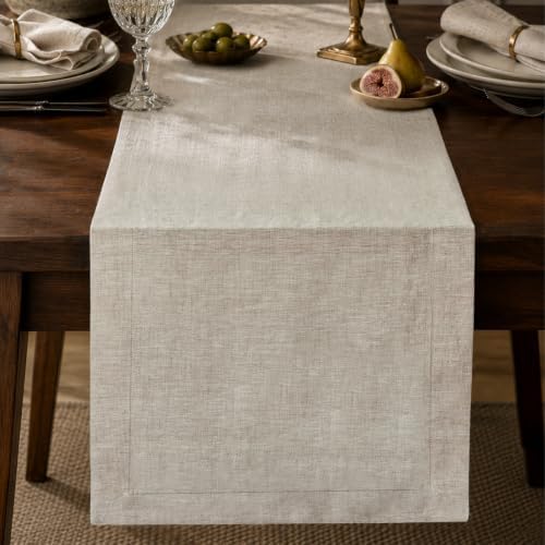 KINGSTONE 100% French Linen Table Runner 108", 210GSM Heavyweight Artisanry, Crease-Free Scroll Packaging, 14x108 for Dinning, Wedding and Side Table, Modern Farmhouse Decor by KINGSTONE