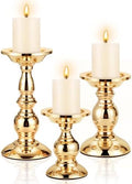 3 Pcs Gold Metal Pillar Candle Holder, 5.31, 6.50, 8.46 Inch Tall by Ferrochef