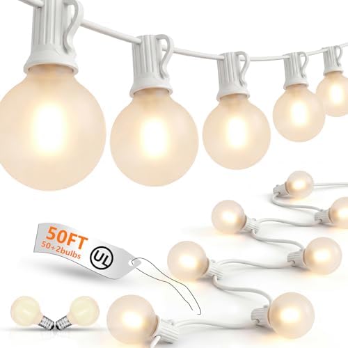 GOOTHY Outdoor LED String Lights, 50Ft with 52 Frosted White LED Globe Bulbs, Waterproof for Indoor/Outdoor Use, Perfect for Garden, Bistro, Pergola, Tents & Decorations, White by Goothy