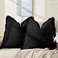 ZWJD Pillow Covers 26x26 Set of 2 Black Throw Pillow Covers with Fringe Chic Cotton Decorative Pillows Square Cushion Covers for Sofa Couch Bed Living Room Farmhouse Boho Decor by ZWJD