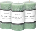 3x6 Inch Sage Green Pillar Candles Set of 3 - Unscented Spring Candles, Long Clean Burning, Large Big Candle, Smokeless Dripless Candle for Spring Home Decor, Dinner Table, Bathroom, Rustic Decor by MiraScents