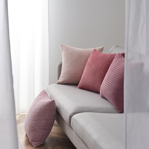 Topfinel 4 Packs Pink Decorative Throw Pillow Covers 22x22 Inch for Living Room Couch Bed Sofa, Boho Western Farmhouse Home Decor, Square Soft Moss Corduroy Fall Cushion Case 55x55 cm - Image 3