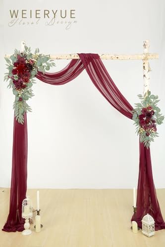 Artificial Wedding Arch Flowers Kit(Pack of 3),2Pcs Artificial Flower Arch Decor,1Pcs Sheer Drape for Wedding Ceremony Arbor for WeddingCeremony (Wine red Memory) - Image 2