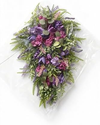 Purple Floral Hanging Wreath - Inch Lavender Tulip Hyacinth Eucalyptus Door Decor for Spring Summer, Wedding Arch Garden Porch Decoration - Image 3