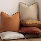 Foindtower Decorative Linen Fringe Throw Pillow Covers 24×24 Inch,Orange - Image 6