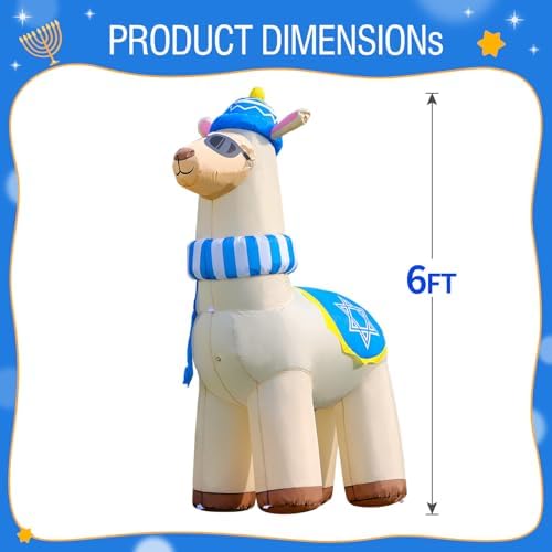 DomKom 6FT Hanukkah Inflatable Llama Decorations,Chanukah Blow up with Star of David and Menorah,Build-in Led Light for Party Yard Holiday Outdoor Decor - Image 2