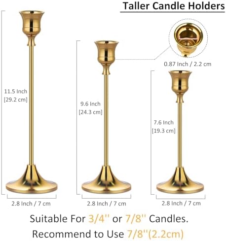 Metal Candle Holders for Candlesticks Taper Candlestick Holders Set Vintage Decorative Centerpiece Candelabra Tall Candle Stands (Gold, 2 Sets (6 pcs)) - Image 2