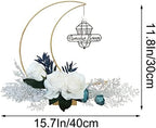 Ramadan Kareem Decorations, Artificial Moon Shape Wreaths Table Decor with Castle Sign, Ramadan Mubarak Metal Rings Floral Ornaments, for Home Desk Fireplace Party Supplies - Image 2