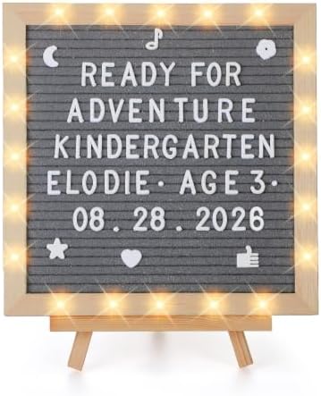 10"×10" Felt Letter Board with LED Lights & Stand, First Day of School Sign by ANPHSIN