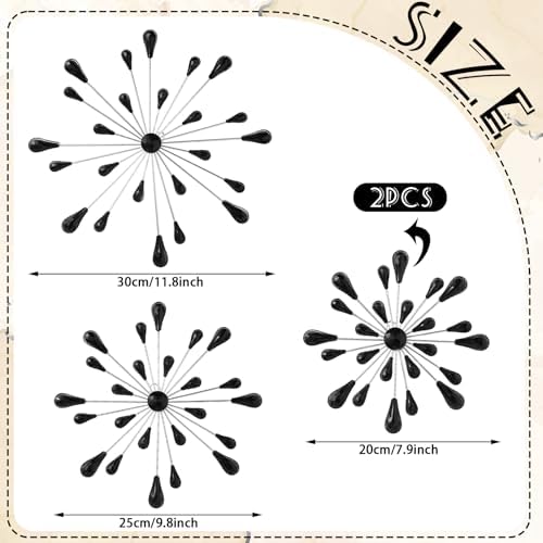 Hicarer 4 Pcs Starburst Wall Decor, Bling Metal Wall Art, Black Diamond - Image 3
