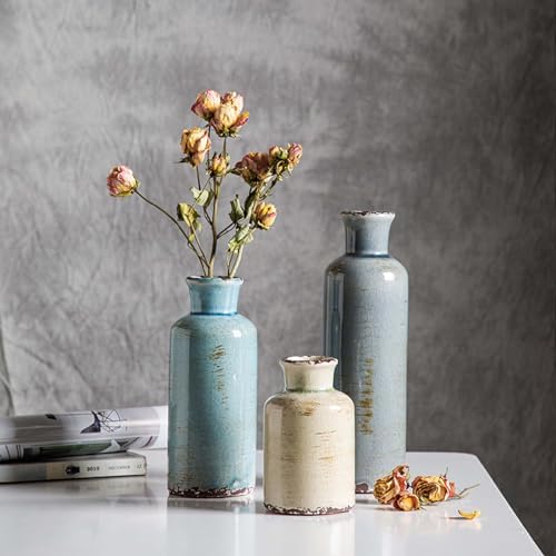 CwlwGO- Ceramic Vase Set of 3, Small Flower Vases for Home Decoration, Modern Farmhouse Decor, Living Room Kitchen Table Centerpieces, Shelf, Mantel, Fireplace and Entrance Decorations-Multicolor. - Image 4