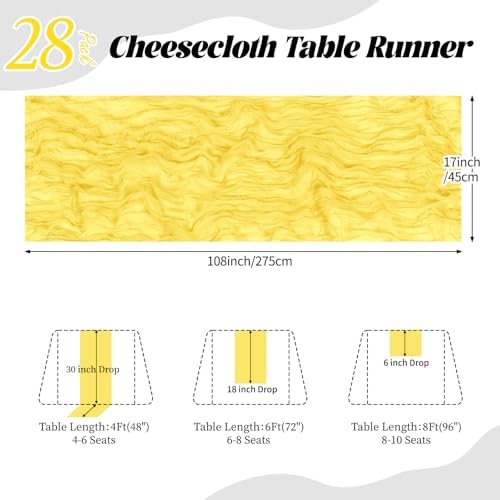 28 Pack Lemon Yellow Cheesecloth Table Runner 17x108 Inch Semi Sheer Boho Gauze Cheese Cloth Fabric Table Runners, for Wedding Party Baby Shower Birthday Home Decor Garden Farmhouse - Image 2