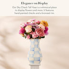 MACKENZIE-CHILDS Enamel Tall Vase, Light-Blue-and-White Sky Check - Image 2