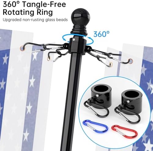ZMTECH Flag Pole - Upgraded Bracket, (2 Packs) 6 FT Stainless Steel Flag Poles for Outside House, Residential or Commerical, Tangle Free Flag Pole Kit for American Flag (Without Flag, Black) - Image 4