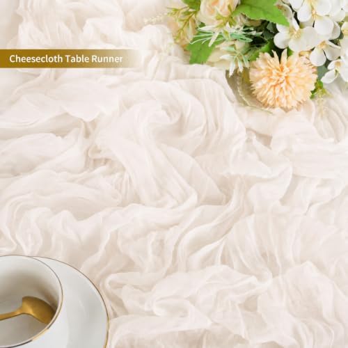 20 Pack Cream White Table Runner 10Ft Cheesecloth Table Runner Boho Gauze Cheese Cloth Table Runners Romantic Long Sheer Fabric Table Runners for Wedding Party - Image 3