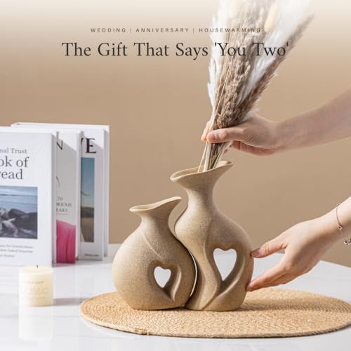 Heart Vase Set of 2, Ceramic Vases for Home Decor, Wedding Gift for Couples - Image 3