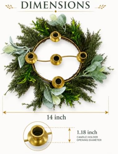 Yinder Pine Branches Wreath 14" 5-Hole Gold Centerpiece - Image 3