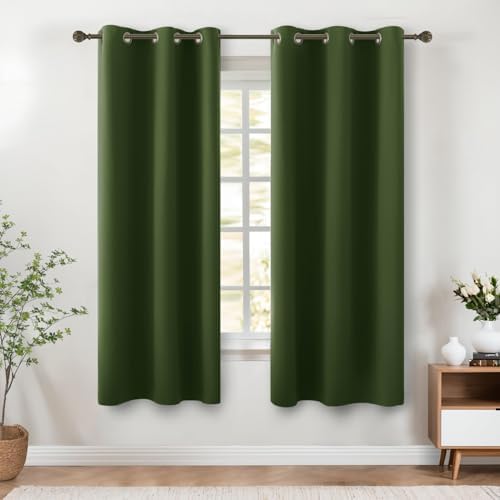 KOUFALL 63 Inch Curtains 2 Panel Set,Blackout Elegant Modern Curtains for Living Room Bedroom,42x63 in Long,Dark Army Olive Green by KOUFALL