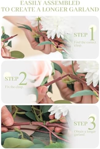 TINGE TIME Flower Garlands, 2 PCS Artificial Eucalyptus Garlands, Handcraft Artificial Rose Garland for Arch Wedding Sweetheart Table Ceremony Backdrop Decorations for Home (IvoryWhite) - Image 3