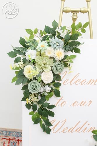 Odouzy Pack of 2 Wedding Arch, Artificial Flowers, Wedding Decor，Flower Garland Be Suited to Banquet, Party, Reception Entrance Welcome Sign and Background Decoration (White Green) - Image 3