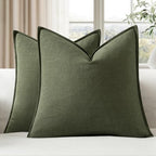 EMEMA Euro Decorative Linen Throw Pillow Covers 24x24 Inch Dark Olive Green by EMEMA