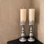 Candle Holders for Pillar Candles Gothic Matte Pearl Silver Tall Candle Holders Set of 2 Decorative Large Table Centerpieces Candle Stand Decor (Pearl Silver 2PCS A) - Image 5