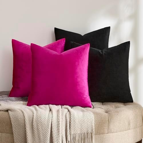 GIGIZAZA Pack of 4 Decorative Velvet Pillow Covers 20x20 Black Hot Pink - Image 2