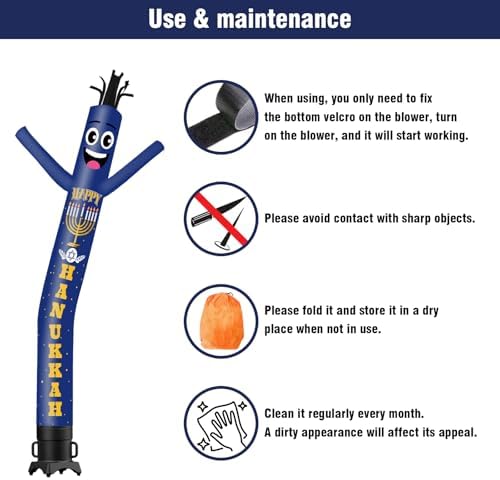 20FT Tall Hanukkah Inflatable Tube Man (18''Diameter) Wacky Wavy Dancing Guy for Outdoor Decoration Advertising Business Promotion - Happy Hanukkah (Blower Not Included) - Image 7