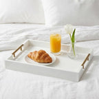 Decorative Serving Tray, Modern Rectangle Wood Tray with Polished Metal Handles, Glossy Finish, 16.5x12 Inch, for Coffee Table, Ottoman (White) - Image 7