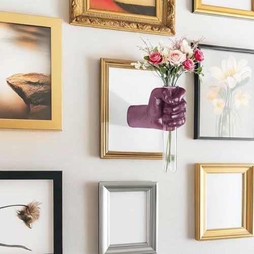 Purple Wall Sculptures, Hand Vases Home Decor, Wall Mount Art Sculpture, Unique Wall Art Statue, Funky Flower Vase Decorations, Modern Eclectic Hanging Decor,Glass Test Tube Vase(Purple) - Image 5