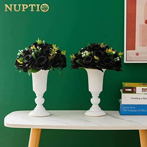 NUPTIO Black Roses Artificial Flowers Pcs of 10 Fake Flower Bouquet Black Hydrangea Flowers Artificial, 15 Heads Fake Roses with Base, Real Looking Black Artificial Flowers (Black) - Image 3