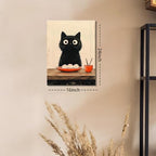 XYHYRA Framed Vintage Funny Black Cat Kitchen Wall Art, Cute Cartoon Cat with Rice Balls Canvas Print Painting, Japanese Food-Inspired Poster Picture for Dining Room Cafe Coffee Nook Decor 16x24 inch - Image 2