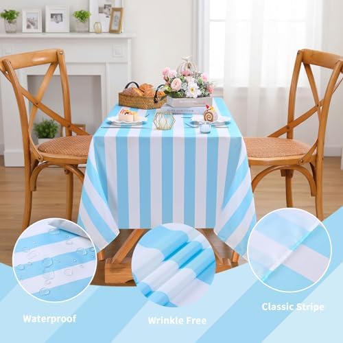 2Pack Striped Tablecloth 57x120 Inch Light Blue and White Tablecloth - Image 5