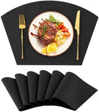 Homaxy Wedge Faux Leather Placemats for Round Table, Set of 6, Black by Homaxy