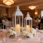 Decorative Candle Lanterns, Large 2Pcs, White Metal for Indoor & Outdoor - Image 4