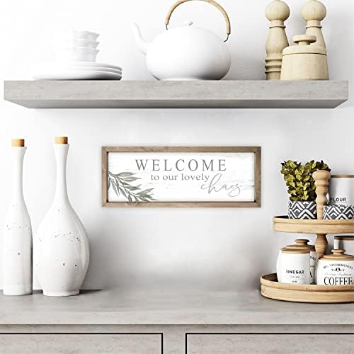 Welcome To Our Lovely Chaos Rustic Wood Wall Sign With Frame 6x18 - Image 4