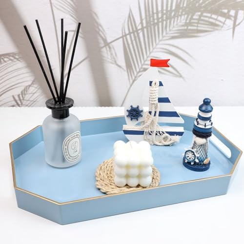 Spsyrine Blue Plastic Serving Tray for Ottoman, Coffee Table, Octagon Decorative Tray for Entertaining, Outdoor, Living Room, Home Decor - Image 2