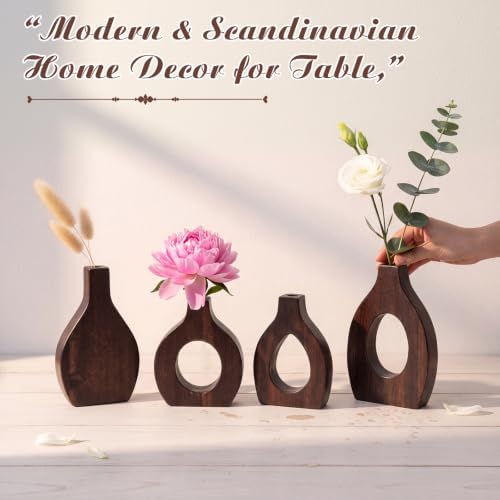 Blulu Set of 12 Small Wooden Vases Bulk for Centerpiece Mini Acacia Wood Vase for Faux Flowers Housewarming Gift Boho Minimalist Home Decor for Kitchen Table Living Room (Brown) - Image 5