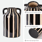 SURE YUESI Black Ceramic Vase with Handles, Modern Farmhouse Striped Decorative Vase, 9.1" Art Deco Tall Flower Vases for Pampas Grass, Shelf Decor, Dining Table Centerpiece, Living Room Home Decor - Image 7