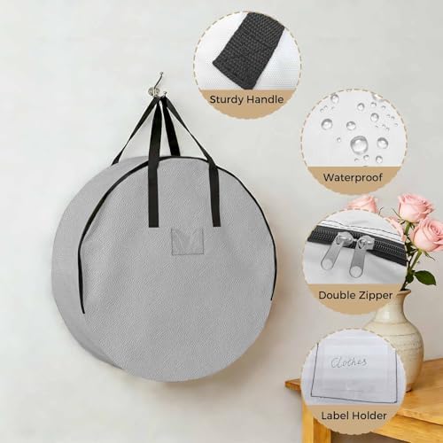 30 Inch Round Storage Bag 2 Pack,Vintage Grey Leather Texture Waterproof Wreath Storage Container with Handles&Zipper Classical Solid Color Pattern Closet Organizer Bags Garland Box - Image 5