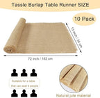 10 Pack 13 x 72 Inch Tassel Burlap Table Runners,Natural Rustic Jute Table Runner and Placemats Bulk for Western Wedding Table Decorations,Farmhouse Style Party,Holiday,Kitchen Table Decor Cover - Image 2
