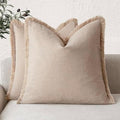 Foindtower Decorative Linen Fringe Throw Pillow Covers 24×24 Inch,Tan Beige by Foindtower
