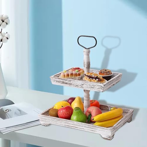 Tiered Tray Wooden Dessert Plate Serving Tray Display Stand Fruit Snack Holder Layered Wood Suitable for Dinning Room Gift Home Parties, Rectangle - Image 7