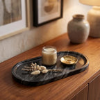 YKAJO Antique Wood Oval Marble Tray, 11.8x5.9 Vanity Perfume Organizer - Image 6