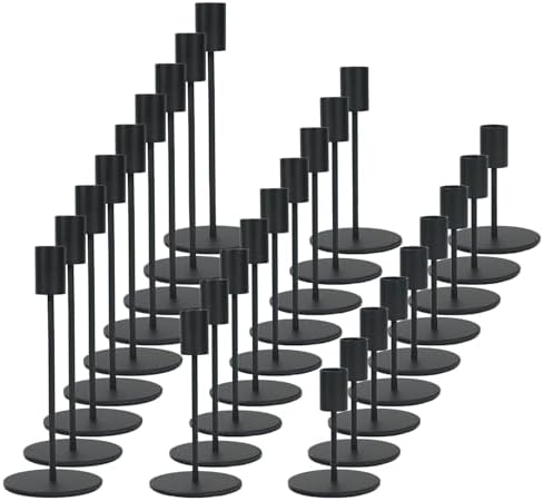 Black Candlestick Holders Bulk for Taper Candles Decorative Metal Candelabra Candle Holders Fit 0.8 Inch Diameter Candles Gold Taper Candle Stands for Wedding Home Party Table Decor (Set of 27) by KDJFIIH